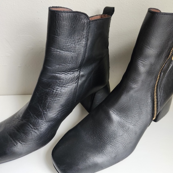 Wonders Iseo Black Leather Booties with Block Heel Gold Zipper Size 40 - Picture 3 of 10